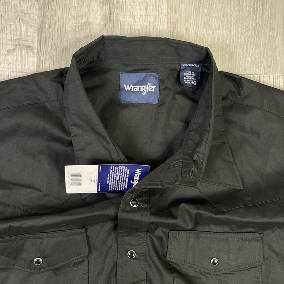 Wrangler Button Up Shirt Mens XXL 2XL Black Pearl Snap Long Sleeve Western V - Picture 4 of 8